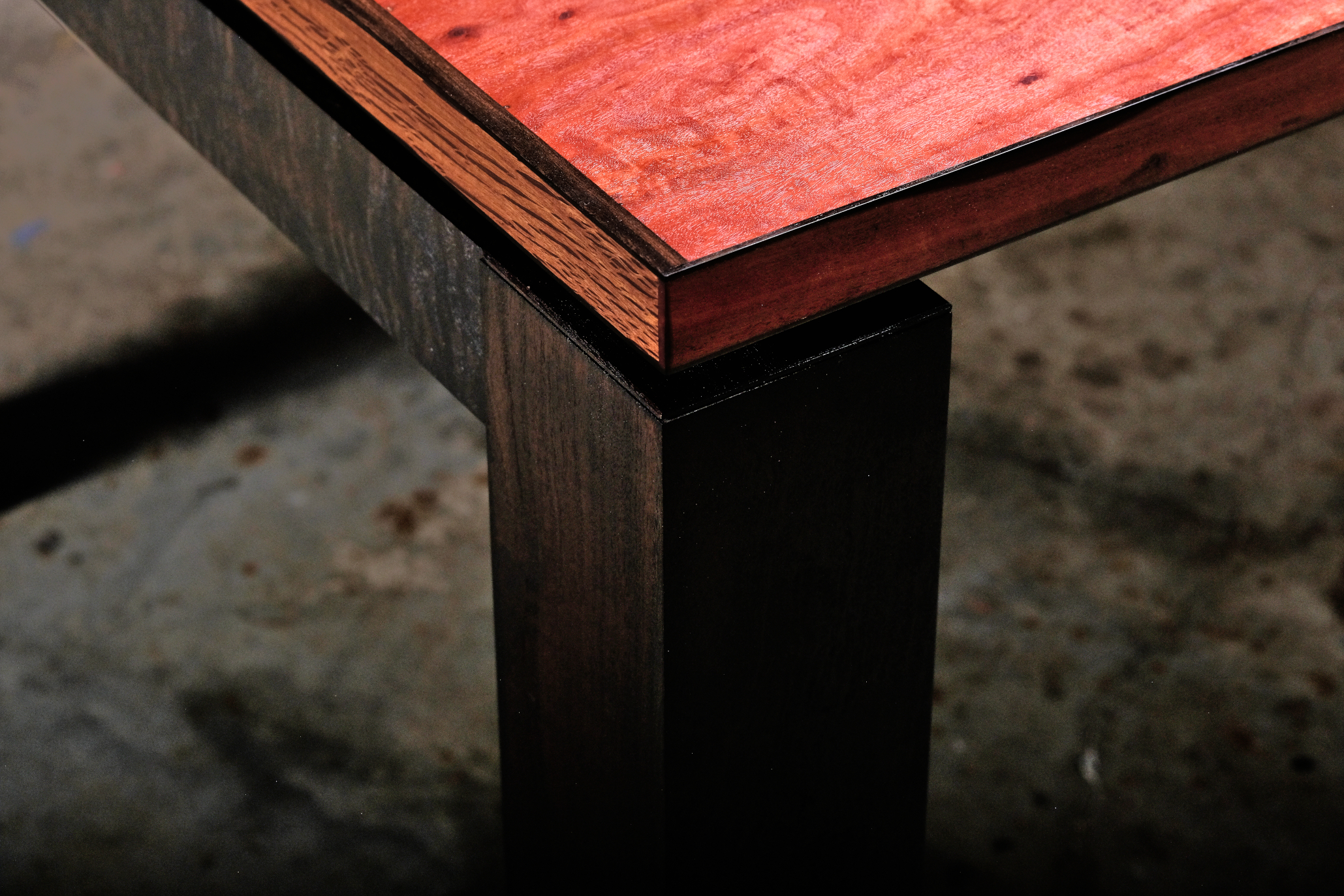 Dining table in Red Gum, Buloke and Ebony