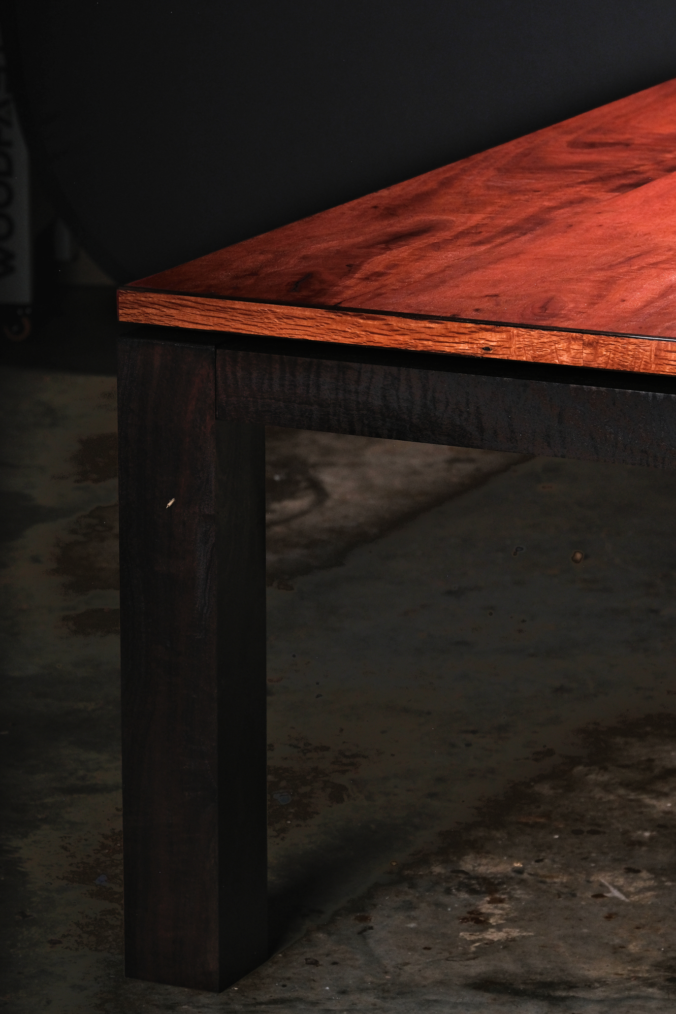 Dining table in Red Gum, Buloke and Ebony