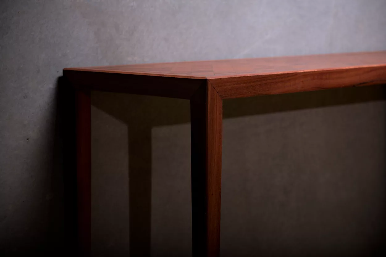 Hall table in Red Gum with parquetry top