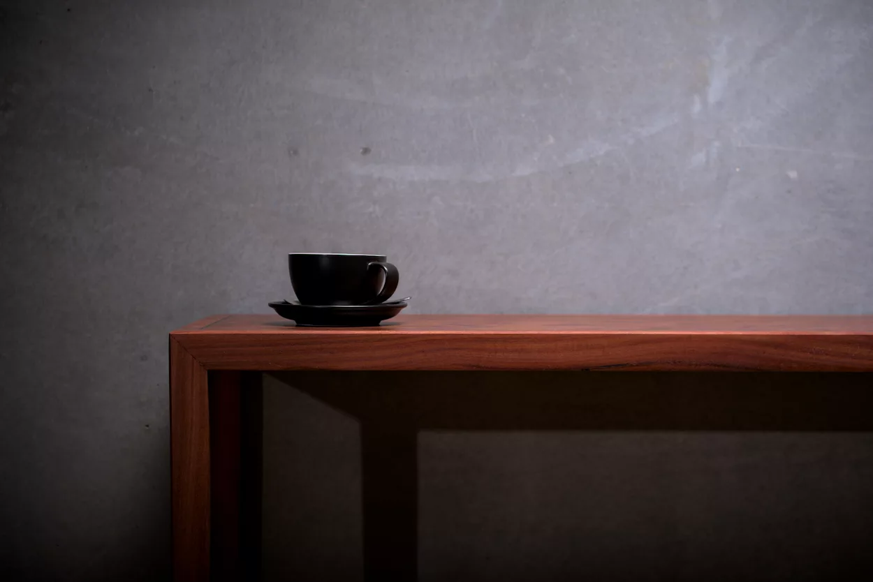 Hall table in Red Gum with parquetry top