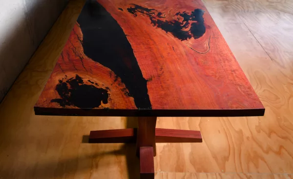 Red Gum and Black Epoxy Resin Dining Table Top View